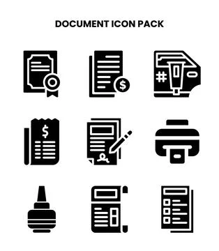 Document Glyph Collection Icons Pack 库存插图
