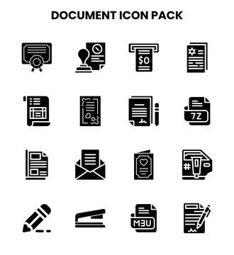 Document Glyph Icons Pack Stock Illustration