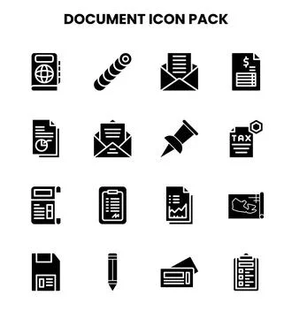 Document Glyph Set Icons Pack Stockillustratie
