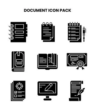 Document Glyph Set Icons Pack Stock Illustration