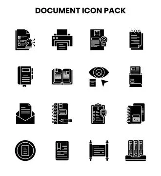 Document Glyph Vector Icons Pack Stock Illustration