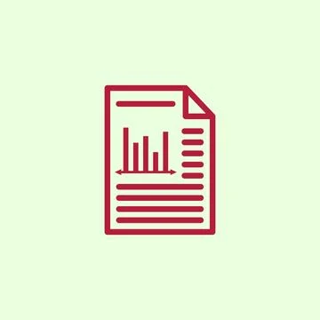 Document with graph icon, Illustration of a report icon with a red bar graph Stock Illustration