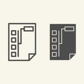 Document with graph line and glyph icon. Paper with chart vector illustration Illustrazione stock