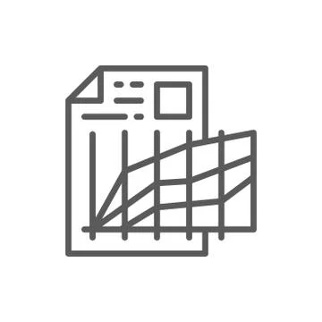 Document with graphs, progress, comparisons line icon. Illustrazione stock