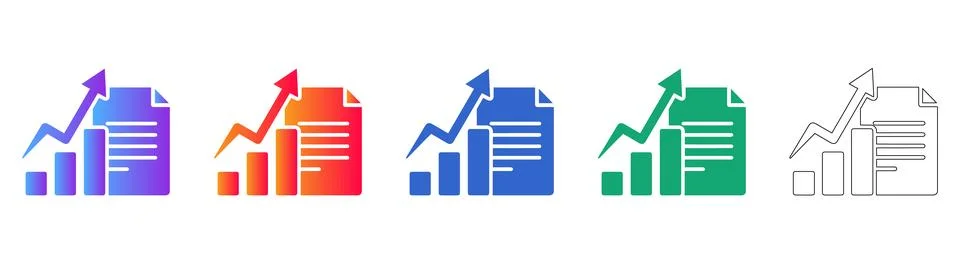 Document with Growth Chart Icon Set, Gradient &amp; Outline Styles イラスト素材