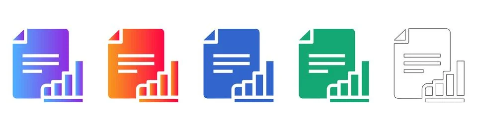 Document Growth Chart Icon Set 스톡 일러스트