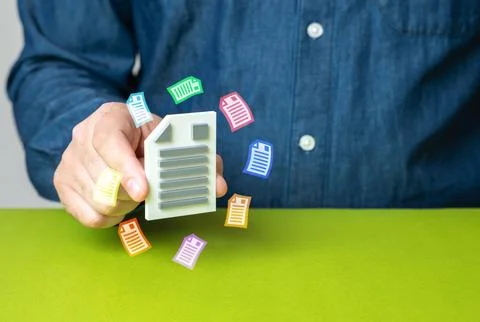 Document in hand. Single document reducing bureaucracy, simplified administra Stock Photos