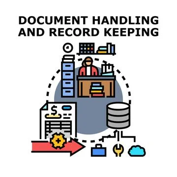 Document handling and record keeping process concept Stock Illustration