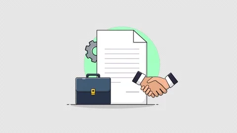 Document with Handshake and Office Bag. Business Partnership Animation 스톡 동영상 333919933