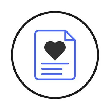 Document with heart icon in a circular frame symbolizes affection and data .. Stock Illustration