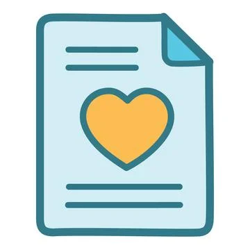 Document with heart icon. A simple blue and yellow icon representing a docu.. Stock Illustration