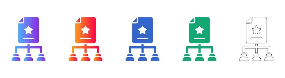 Document Hierarchy and Star Rating Icon Set Stock Illustration