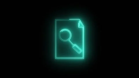 Document icon animation with magnifying glass. Document icon cyan neon sear.. Stock Footage 337617667