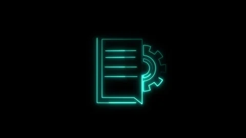 Document icon animation with neon gear symbol. Document icon digital techni.. Stock Footage 337022618