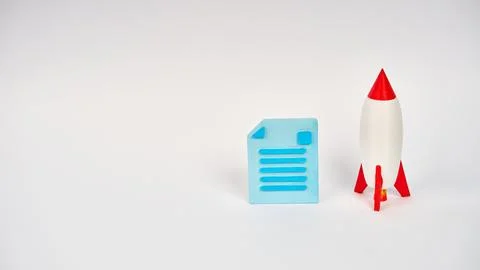 Document icon beside a rocket representing startup planning and business launch Stock Photos