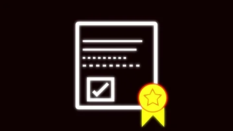 Document Icon with Check Mark and Yellow Ribbon Award on Dark animation Bac.. Stock Footage 321861294