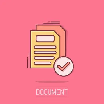 Document icon in comic style. Report cartoon vector illustration on isolate.. Stock Illustration