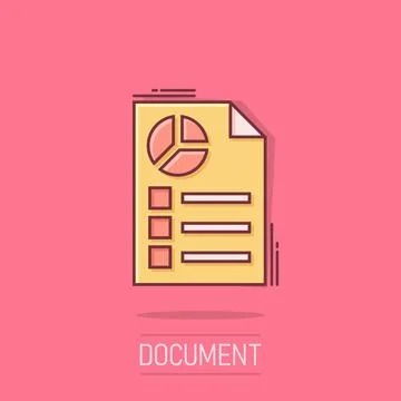 Document icon in comic style. Report cartoon vector illustration on isolate.. Stock Illustration