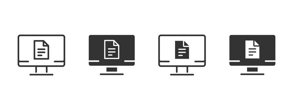 Document icon. Computer screen with digital file and text page vector illus.. Ilustración de archivo