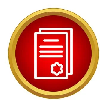 Document icon displaying certificate with seal on red circle Stock Illustration