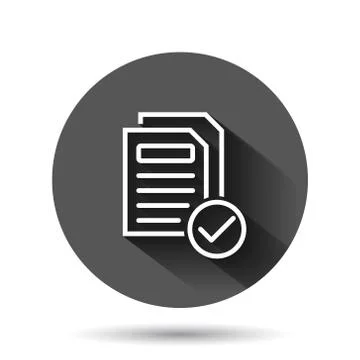Document icon in flat style. Report vector illustration on black round backgr Illustrazione stock