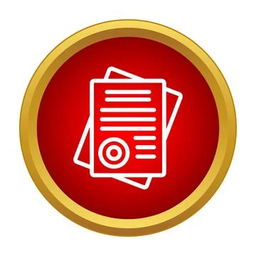 Document icon with official seal on red button Illustrazione stock