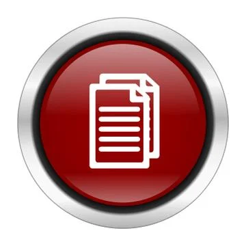 Document icon, red round button isolated on white background, web design illu Stock Illustration