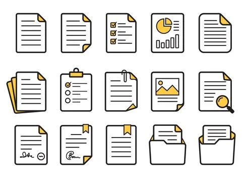 Document icon set collection in flat style. Paper page vector illustration .. Illustrazione stock