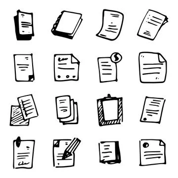Document icon set, with outline doodle design Stock Illustration