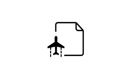 Document icon showing an airplane symbol animation isolated on white background Stock Footage 335706823