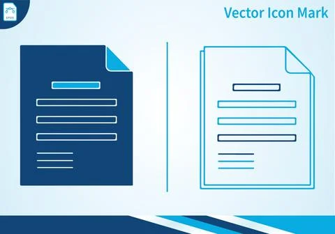 Document icon solid and outline blue with text on light background. Stock Illustration