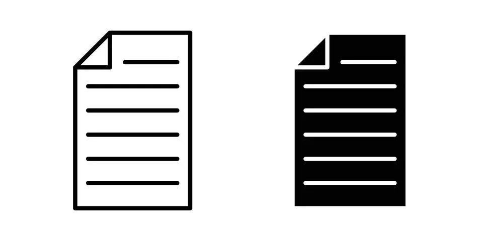 Document icon solid, line, and editable vector set. Stock Illustration