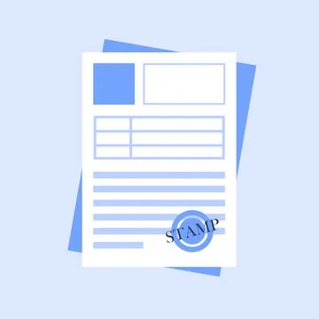 Document icon with stamp in blue style. Stockillustratie