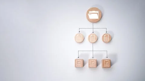 Document icon which print screen on wooden cube block for prepare check and.. 스톡 사진