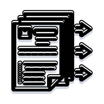 Document icons exporting information in a data workflow Stock Illustration