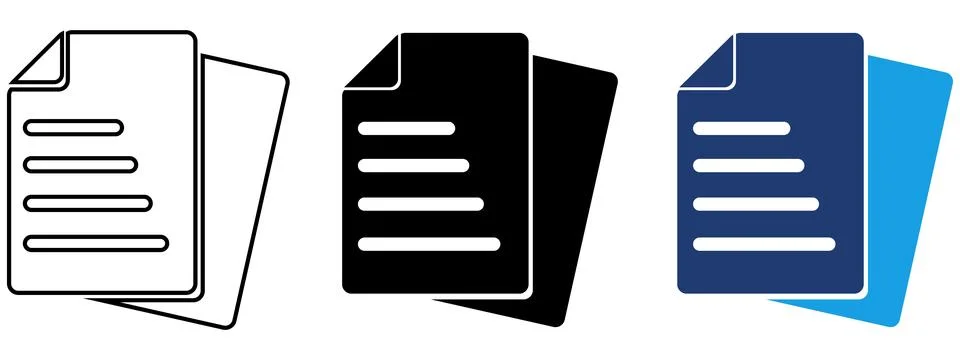 Document Icons Set: Stacked Paper Sheets with Text Lines Stock Illustration