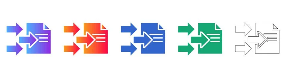 Document Import Data Flow Icons Set Stock Illustration