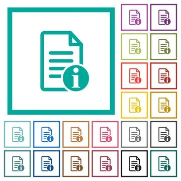 Document info flat color icons with quadrant frames 스톡 일러스트