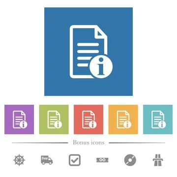 Document info flat white icons in square backgrounds Stock Illustration