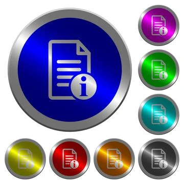 Document info luminous coin-like round color buttons Stock Illustration