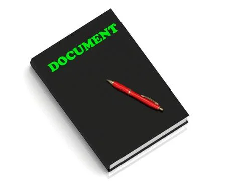 DOCUMENT- inscription of green letters on black book on white background Stock Illustration