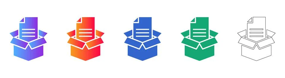 Document Inside Open Shipping Box Icon Set Illustration