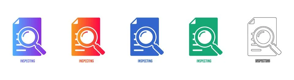 Document Inspection Icon Set with Text Stock Illustration
