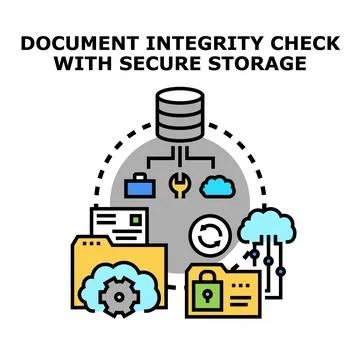 Document integrity check with secure storage vector concept Illustrazione stock