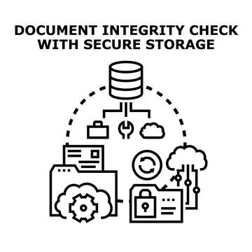 Document integrity check with secure storage vector concept Stock Illustration