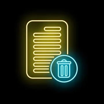 Document interface deleting process with neon trash can icon Stock Illustration