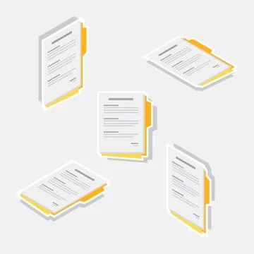Document Isometric &amp; Flat - White Stroke+Shadow icon vector. Stock Illustration