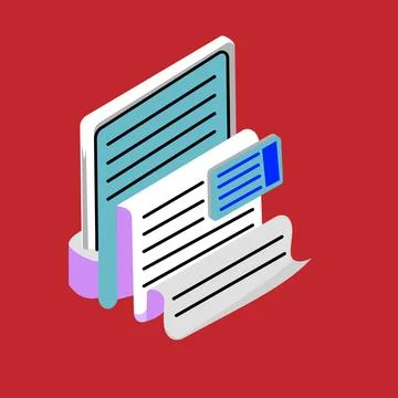 Document isometric icon, isolated on red background, Stock Illustration
