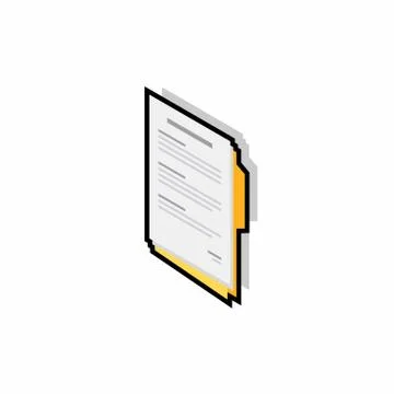 Document Isometric left view - Black Stroke+Shadow icon vector isometric. Stock Illustration