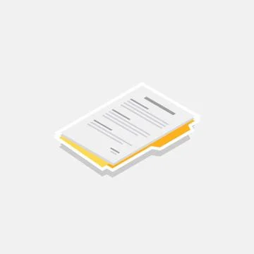 Document Isometric left view - White Stroke+Shadow icon vector isometric. Stock Illustration
